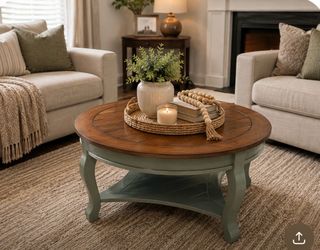 Round Wood Top Coffee Table with Lower Shelf
