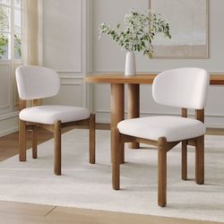 ModernLuxe Assembly Required Beige Upholstered MidCentury Walnut Finished Frame Dining Chairs Set of 2