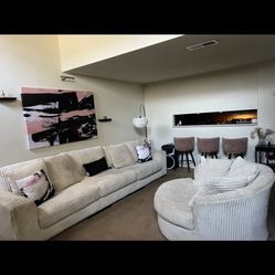 Ashley Corduroy Oversized Couch With Swivel Chair