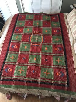 Antique hand loomed wool coverlet