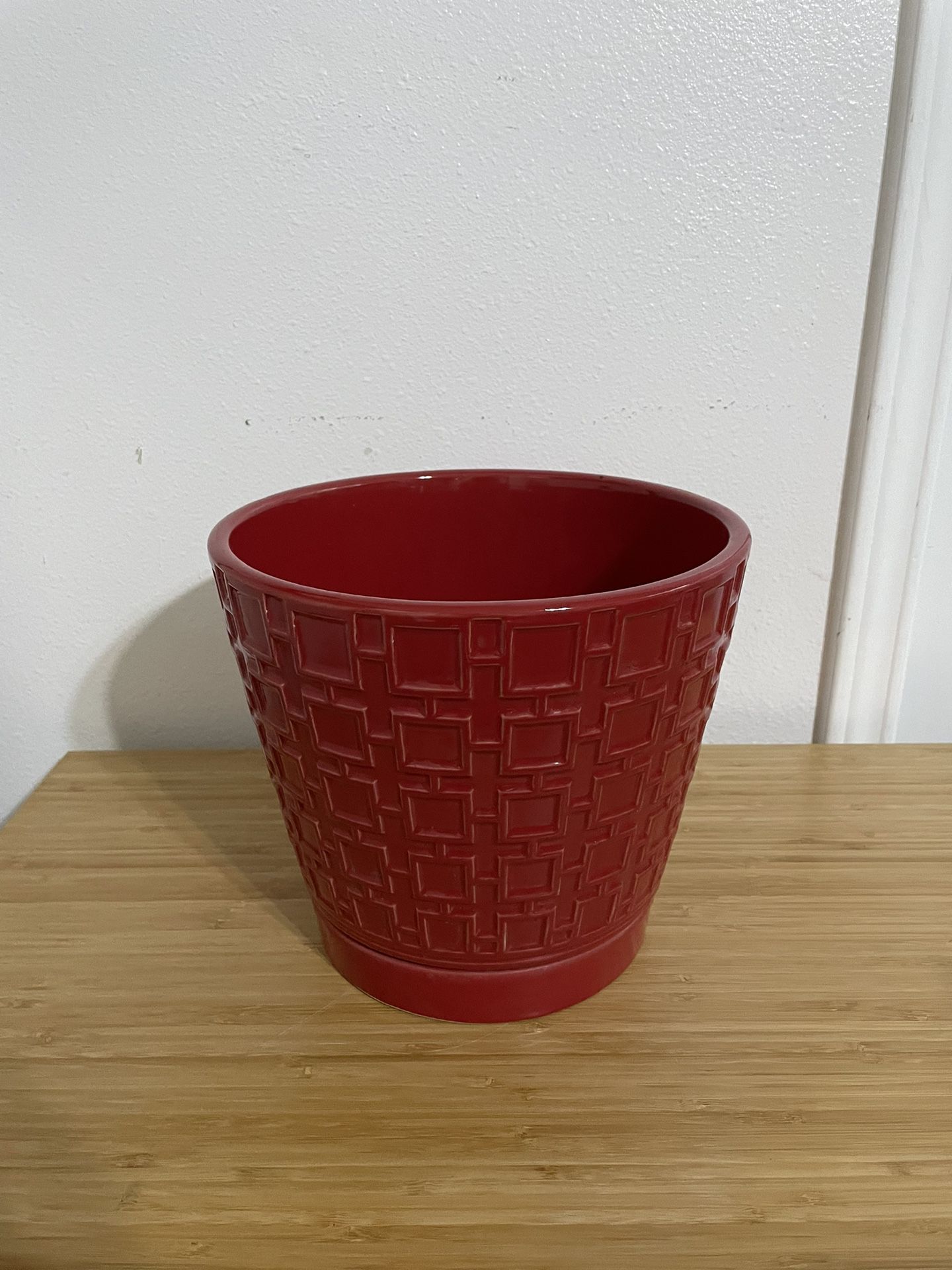 Trendspot 9 in. Tall Red Cubelinx Ceramic Planter
