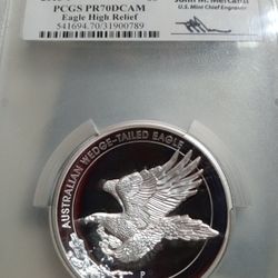 2015-P PCGS PR70DCAM Australian Wedge Tailed Eagle High Relief John Mercanti Hand Signed 