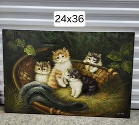 Kittens in Basket Oil Painting 24x36