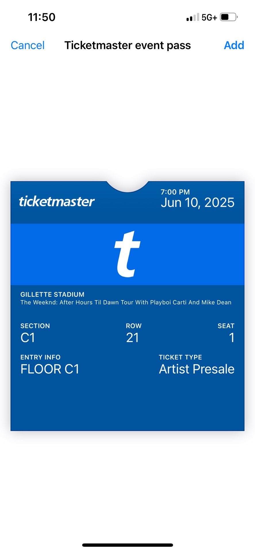 The Weeknd concert Ticket