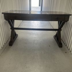 Rustic Farmhouse Wood Executive Desk with Trestle Base and 2 Drawers