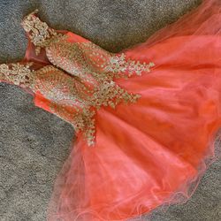Anny Lee Formal Dress - Coral -XS -Great Condition - Tull and beautiful beadwork