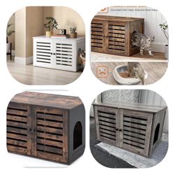 Feandrea Cat Litter Box Enclosure Hidden, Indoor Cat House, Nightstand, End Table, Rustic Brown and Black, 31.5"L x 20.9"W x 19.7"H  UPCL003X02  New i