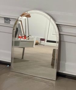 Vintage Art Deco Etched Glass Arched Wall Mirror
