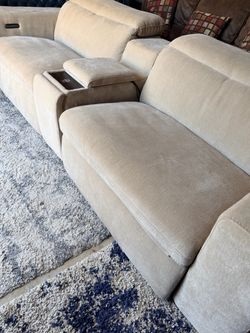Samba lI Beige Fabric 112" 3 Piece Power Reclining Modular Console Loveseat | Adjustable Headrests USB