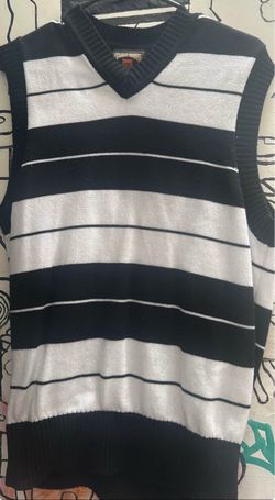 Black and White Striped Knit Sweater Vest