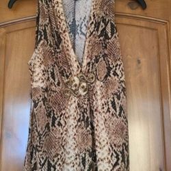 SNAKE PRINT JEWELED TOP