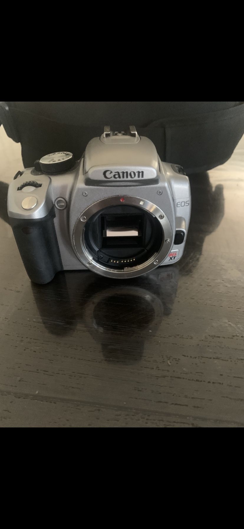 Canon EOS Rebel XT Digital SLR Camera in Silver, With 18-55mm Zoom Lens.