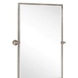 TEHOME 28.5 x 36 inch Brushed Nickel Metal Framed Pivot Rectangle Bathroom Mirror in Stainless Steel Tilting Beveled Vanity Mirrors for Wall