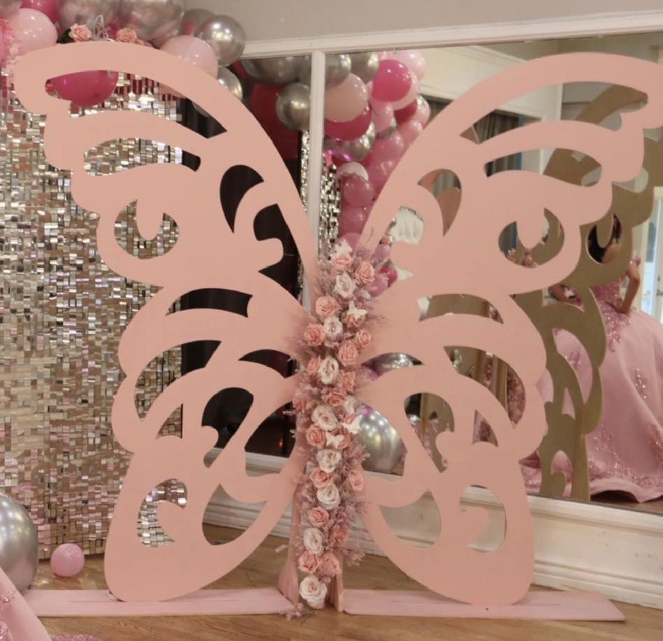 8ft Wooden Butterfly Wings Cutout Backdrop Stand Party Decoration