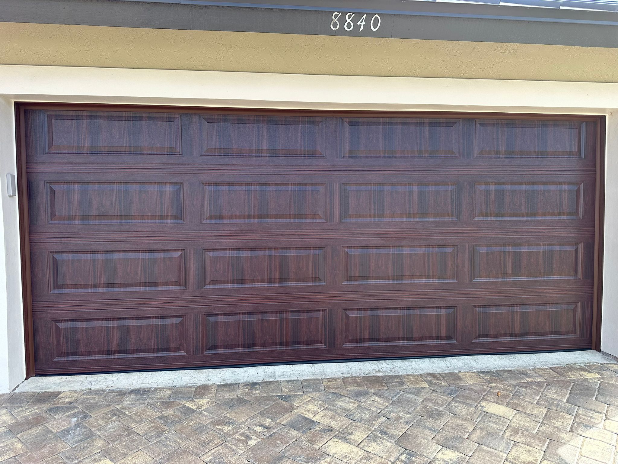 Wood Look Steel Garage Door 16x7 – Installed! (Short / Long Panel)