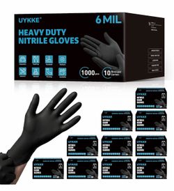 Guantes de nitrilo negros resistentes de 6 mil, desechables, libres de látex, de goma, para cocina, limpieza, preparación de alimentos, tatuajes, 1000