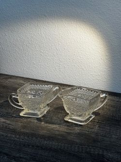 Vintage Indiana Glass Tiara Sandwich Clear Creamer & Sugar Bowl Set 2 Pc
