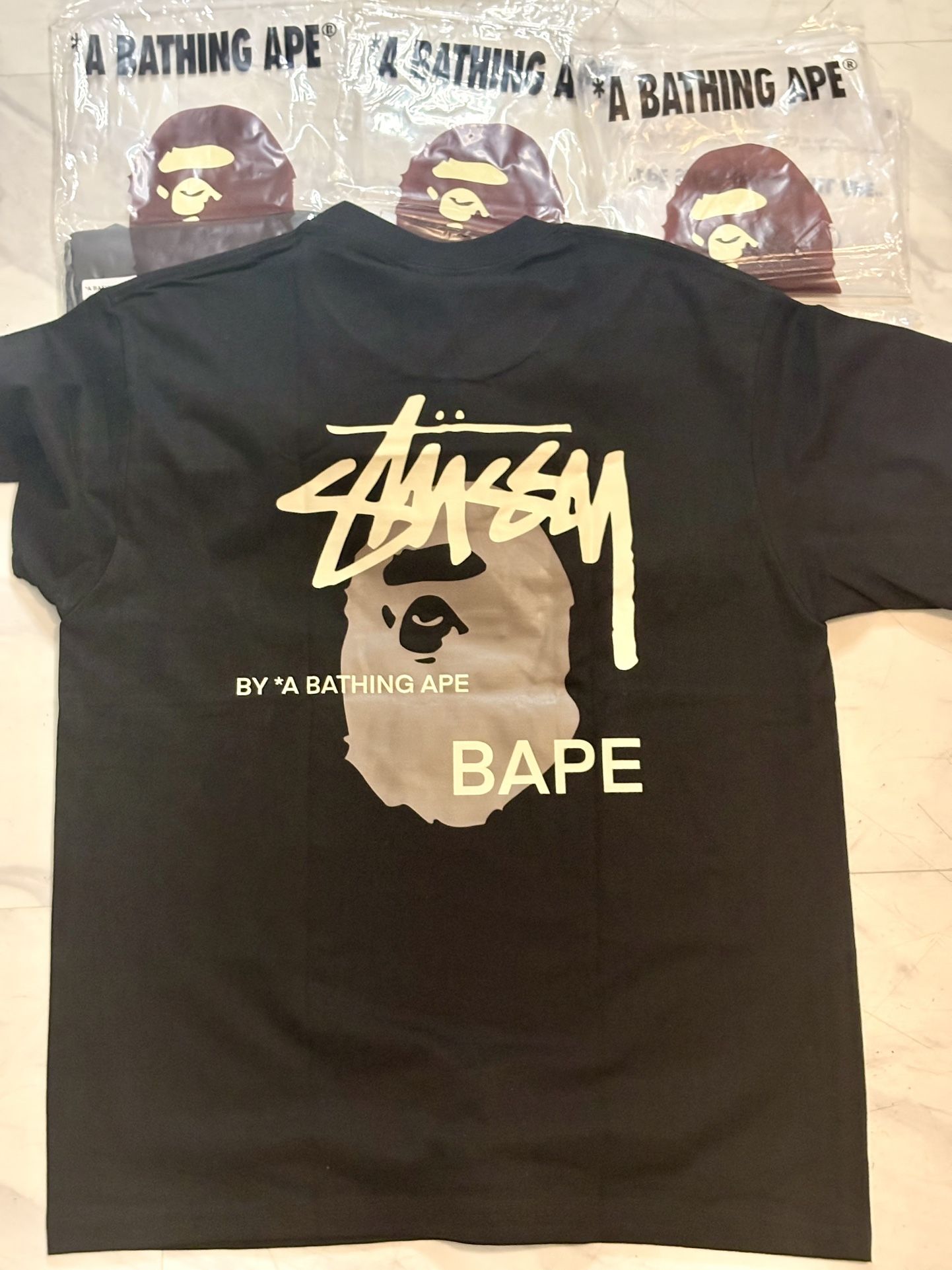 Bape x Stussy Men's T Shirt Size M black