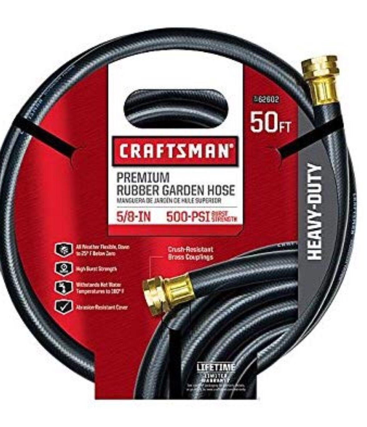 50 foot no kink craftsman hose w/ 2 brass nozzles & lawn sprinkler