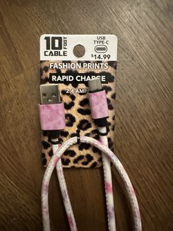Pink Leopard 10’ Type-C Rapid Charging Cable
