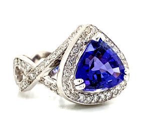Custom 4.10 carat tanzanite, 0.90 tdw, 14K white gold ring.