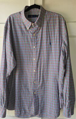 Ralph Lauren Mens Button Down Dress Shirt XXLarge Red Green Blue Plaid Long Sleeve
Super clean 
No rips or stains 
Carefully inspected no flaws