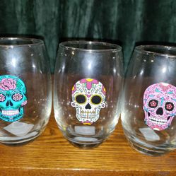 Three Sugar Skull Glasses! Brand New!