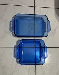 Lot of 2 anchor oven ware blue dish baking