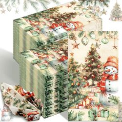200 Pcs Christmas Guest Paper Napkin 2 Ply Disposable Hand Towel for Bathroom Merry Christmas Paper Napkin Dining Table Decoration for Xmas Party Wint