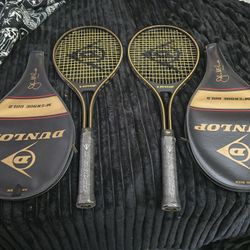 Vintage Dunlop McEnroe Gold Tennis Rackets – Matching Pair w/ Covers  1980's To Early 1990's