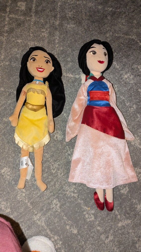 Disney Store 20" Mulan and Pocahontas Plush Dolls