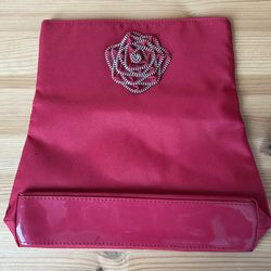 Lancome Paris Red Rose Expandable Snap Button Cosmetic Travel Makeup Bag Pouch