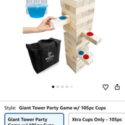 Giant Tower Party Game with Hidden Jello Shots - Includes Disposable Cups, Lids & Carrying Case - Stacks up to 5ft - Tipsy Topple Game for Adults - Gi