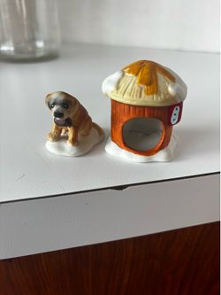 Vintage 1998 Lemax Dog and Dog House Figurines