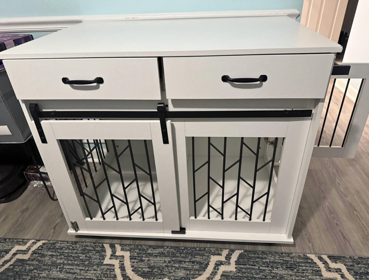 Furniture-Style Dog Crate with Drawers – White