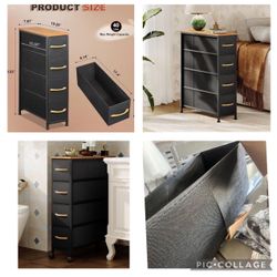 New: Slim Dresser Storage  Tower with 4 Drawers-wood top, drawers with handles, steel frame