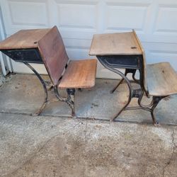 Set of 2 Antique Student Folding Desks