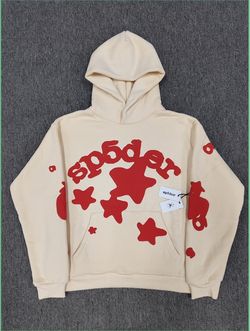 Cream/ Red Sp5der Hoodie Pullover