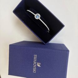 Swarovski Crystal Blue Sparkling Dance Collection Rhodium Plated White Bangle