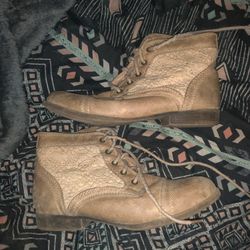 Tan With Lace Ankle Boots Size 6