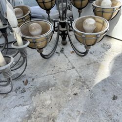 Vintage Hand Made Iron And Glass 6 Branch Chandelier. 