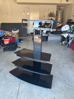 3-Shelf Black Glass TV Stand with Mount
