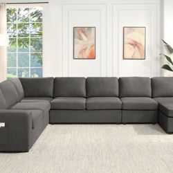 7-Seater U-Shape Sectional Sofa Chaise with Pocket