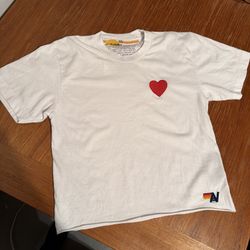 Aviator Nation Women’s T-shirt White Short Sleeve Heart & Logo In Front Size XS
