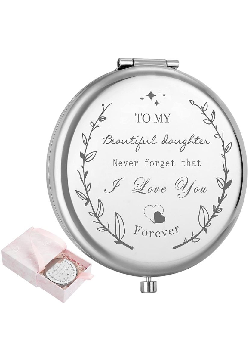 Birthday Gifts for Daughter-I Love You Daughter Silver Compact Mirror, Gifts for Daughter, Women, Funny Birthday Gifts Sentimental Gifts from Mom Dad