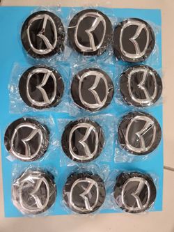 SET OF 12 MAZDA Black CENTER WHEEL CAPS CHROME EMBLEM 56MM HUB CAP LOGO