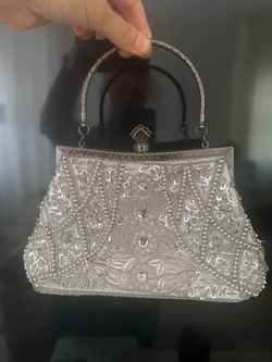 1920s Vintage Evening Bag, Silver Beaded Clutch Purse for Woman, Elegant