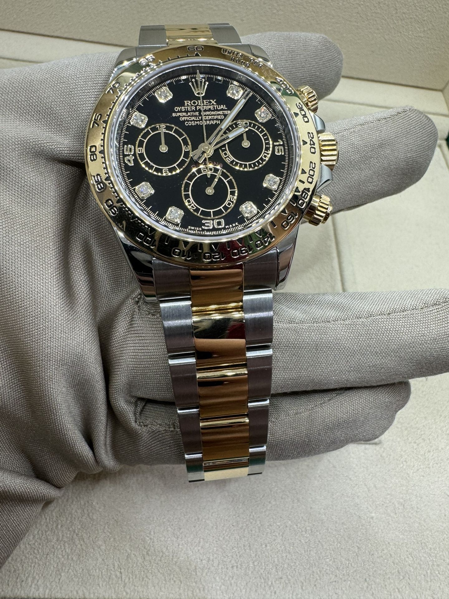 New Rolex Daytona Factory Black Diamond Dial 40MM Two Tone 18k