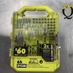  RYOBI Drill and Impact Drive Kit is a comprehensive, 65-piece set