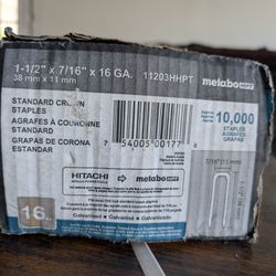 Metabo HPT Grapas | 7/16 pulgadas x 1-1/2 pulgadas | Corona estándar | Calibre 16 | Electro galvanizado | 10,000 unidades | 11203HHPT

